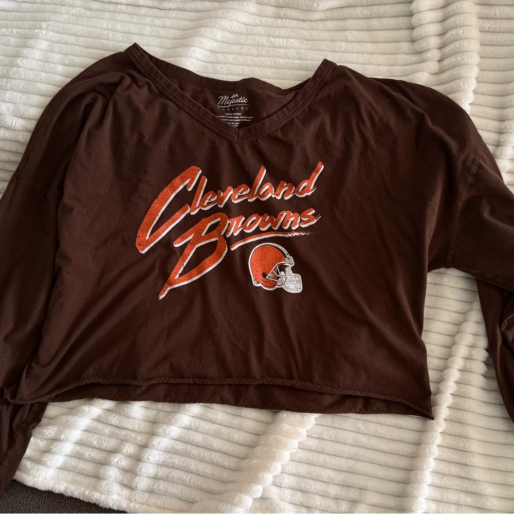 Majestic Threads Cleveland Browns #12 Browns Crop Top in Brown and Orange